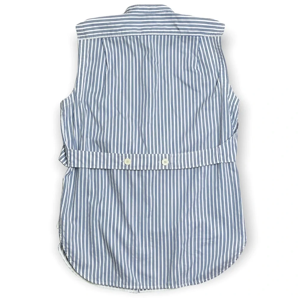 Helmut Lang Blue Striped Sleeveless Tie-Front Cotton Poplin Shirt Size Medium - Picture 6 of 13